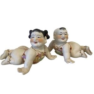 Circa 1960’s Large 13” ea Pair of Beautiful Piano Babies, Boy & Girl